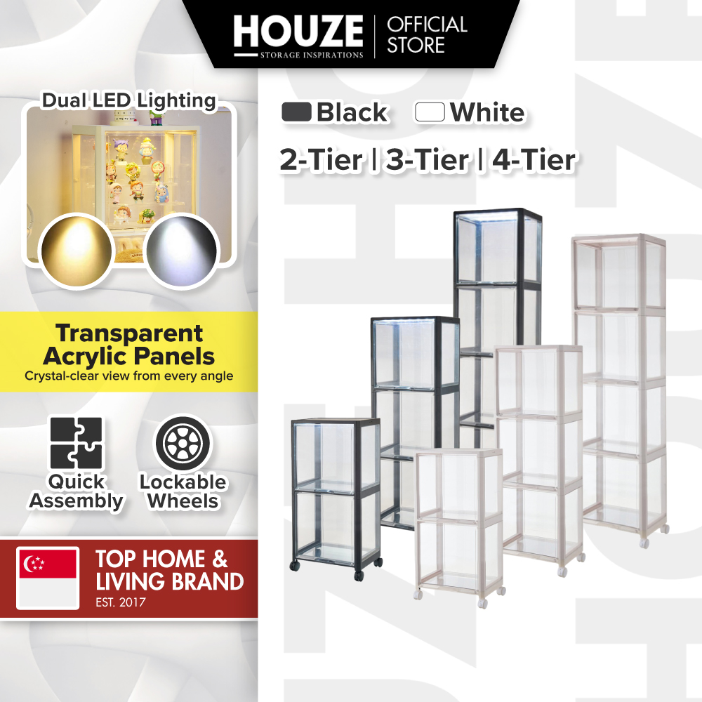 HOUZE - MegaPop 2 | 3 | 4 Tier Display Cabinet (White/Black)