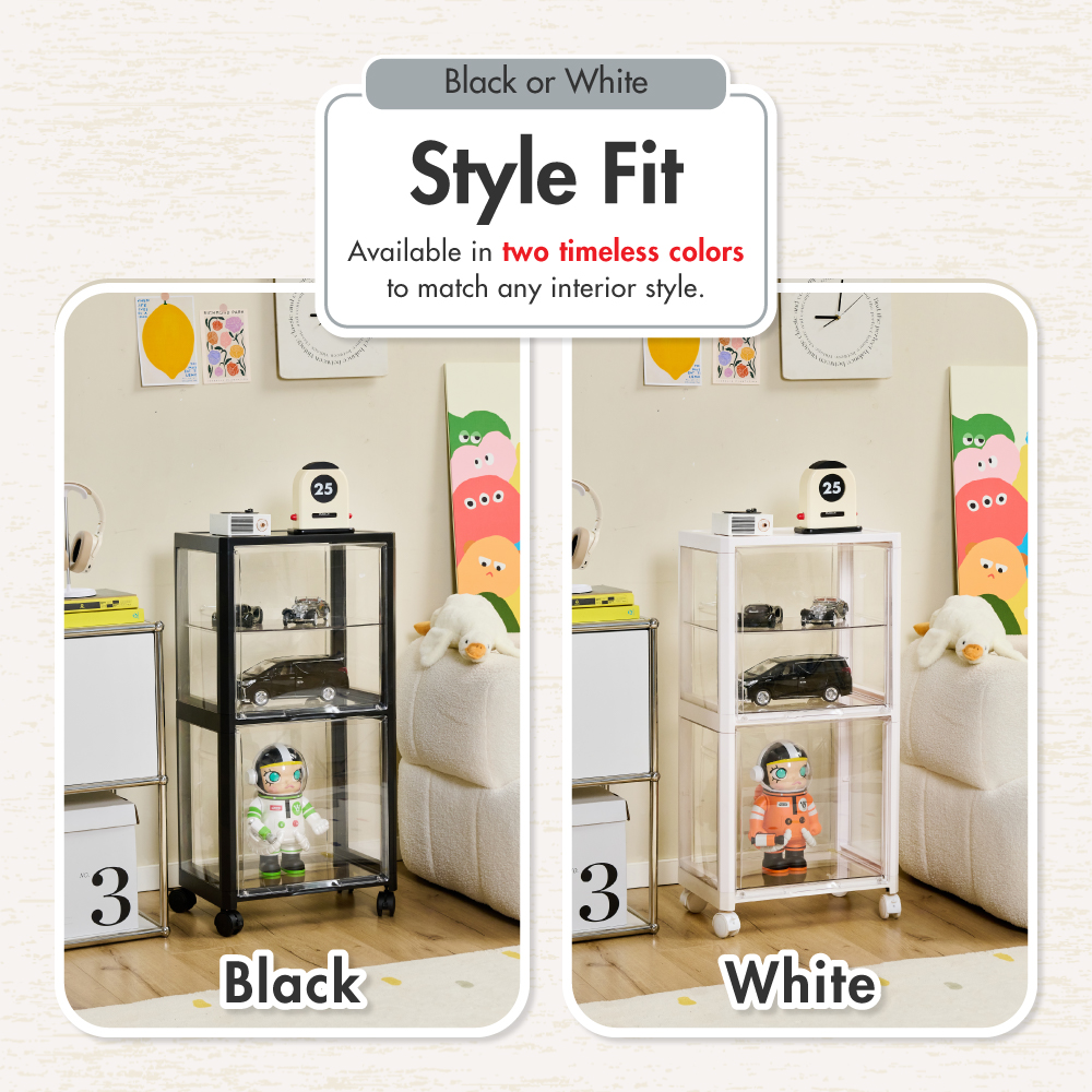 HOUZE - MegaPop 2 | 3 | 4 Tier Display Cabinet (White/Black)