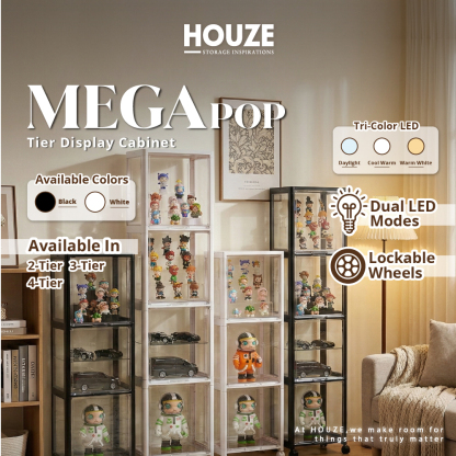 HOUZE - MegaPop Display Cabinet (White | Black) [2 | 3 | 4 Tier]