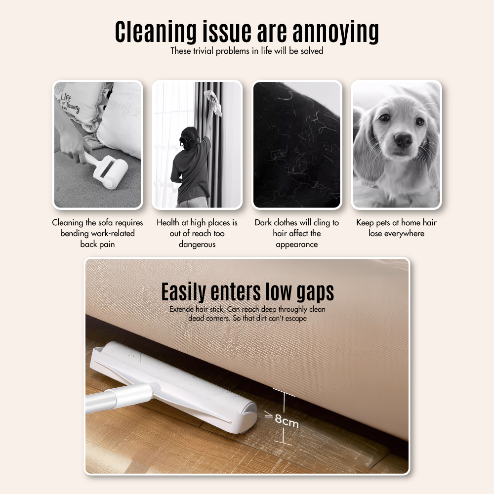 Extendable 19cm Lint Roller Length: 70 -115cm [White] - Retractable | Dust-free | Clean | Car Dog Fur | Sofa