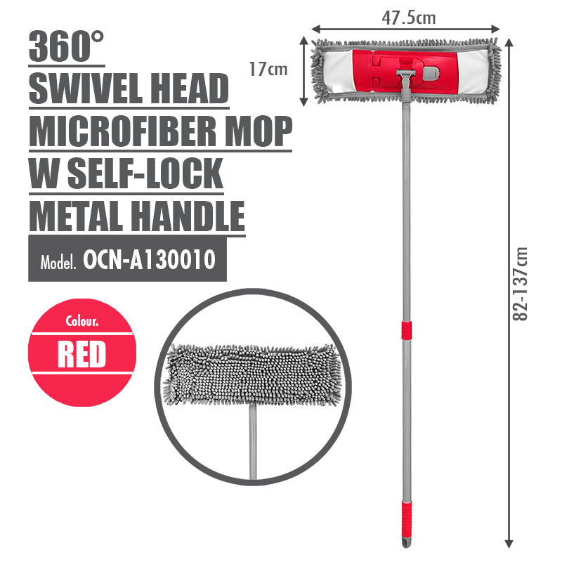 HOUZE - LIAO - 360 Degree Swivel Head Microfiber Mop with Self-lock Metal Handle