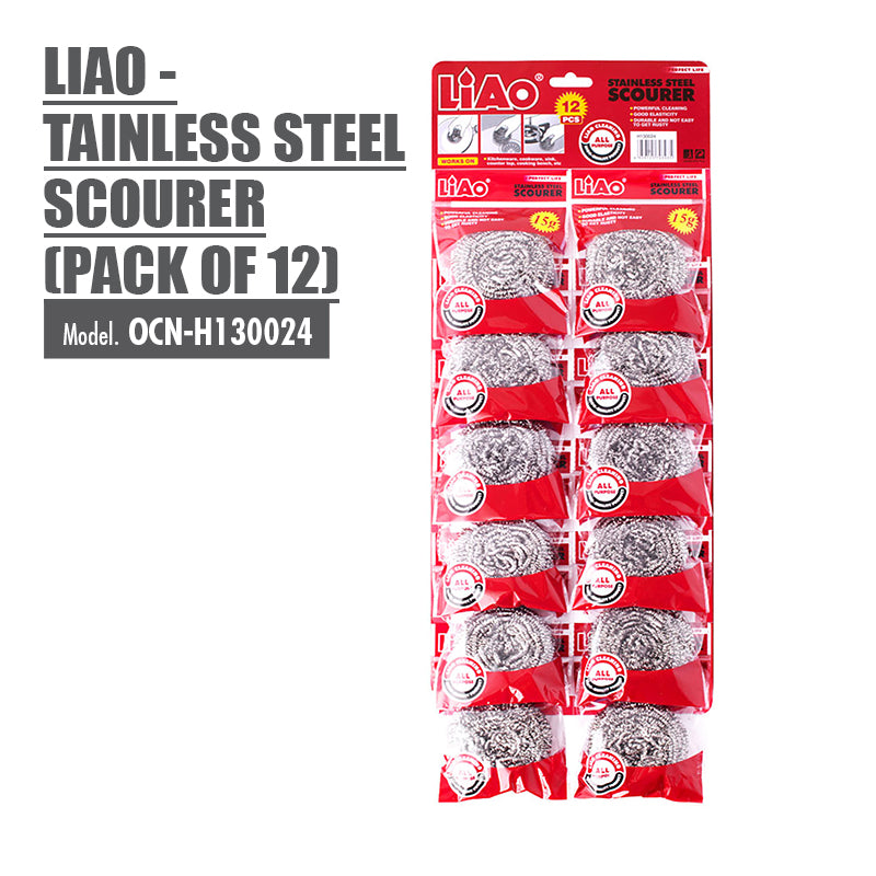 LIAO Stainless Steel Scourer (Pack of 12)