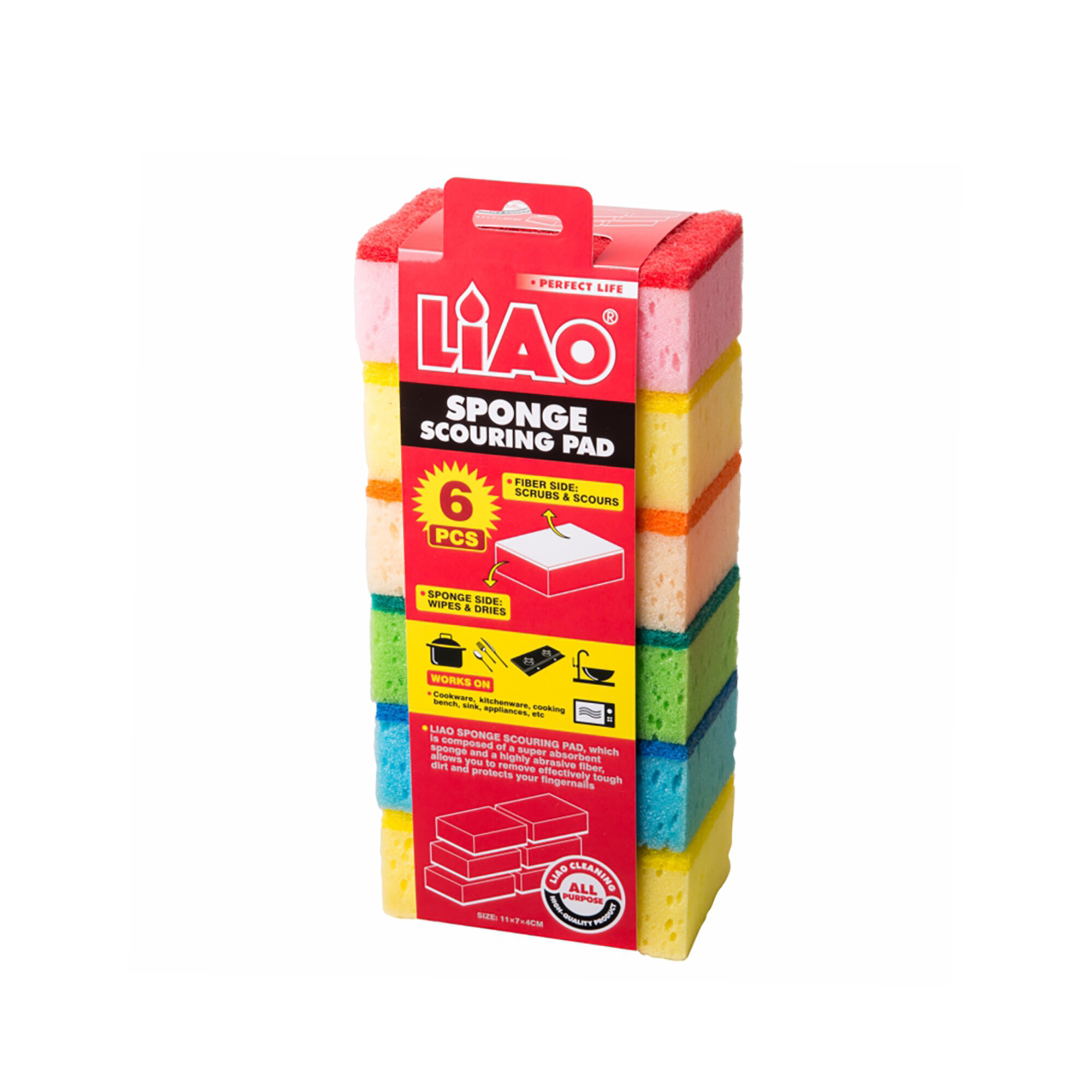 LIAO Sponge with Scouring Pad (Pack of 6)