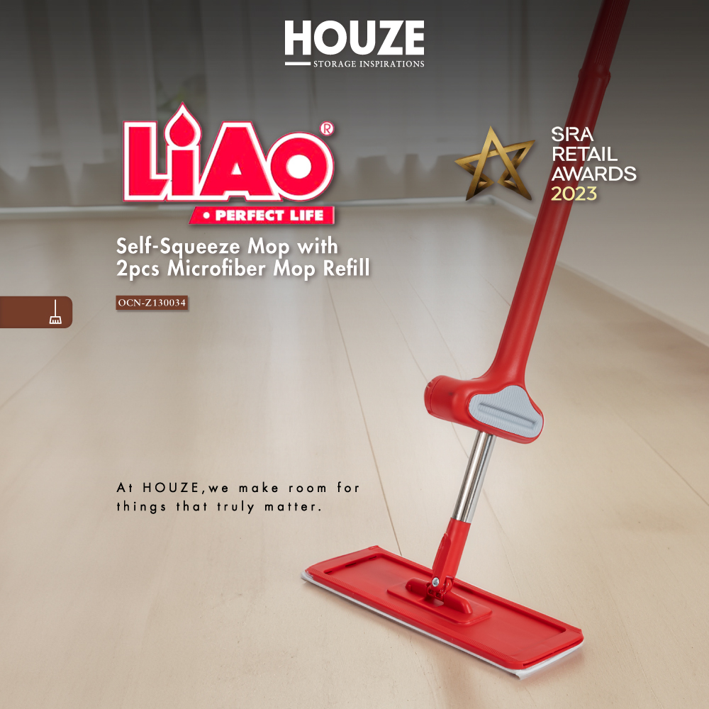 LIAO - Self-Squeeze Mop with 2pcs Microfiber Mop Refill - Kitchen | Bathroom | Lightweight