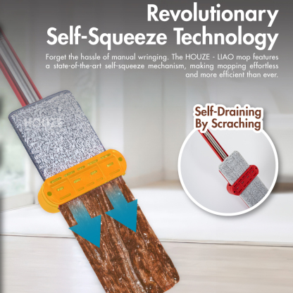 LIAO - Self-Squeeze Mop with 2pcs Microfiber Mop Refill - Kitchen | Bathroom | Lightweight
