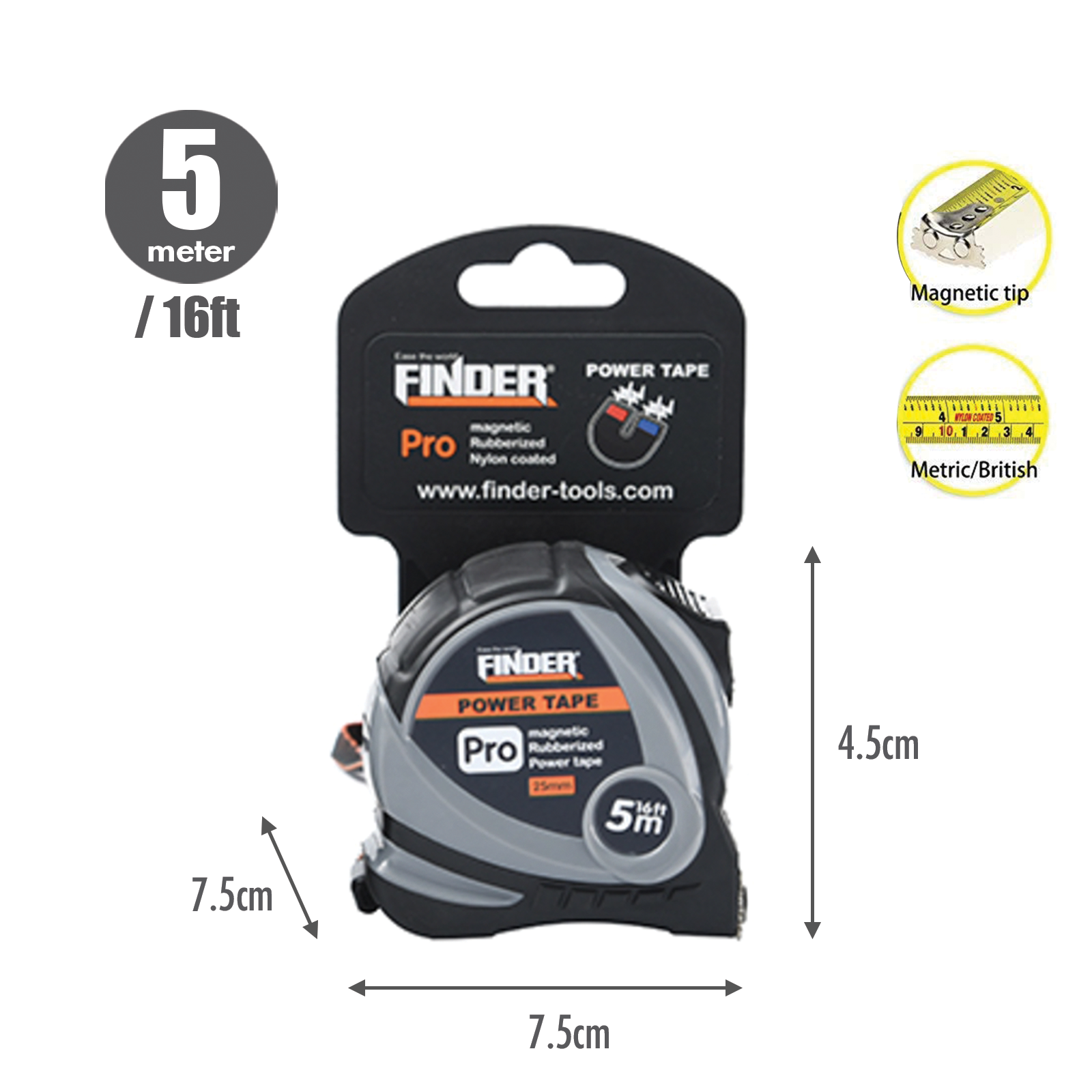 FINDER - Measuring Tape (Metric & British System) (5 Meter)