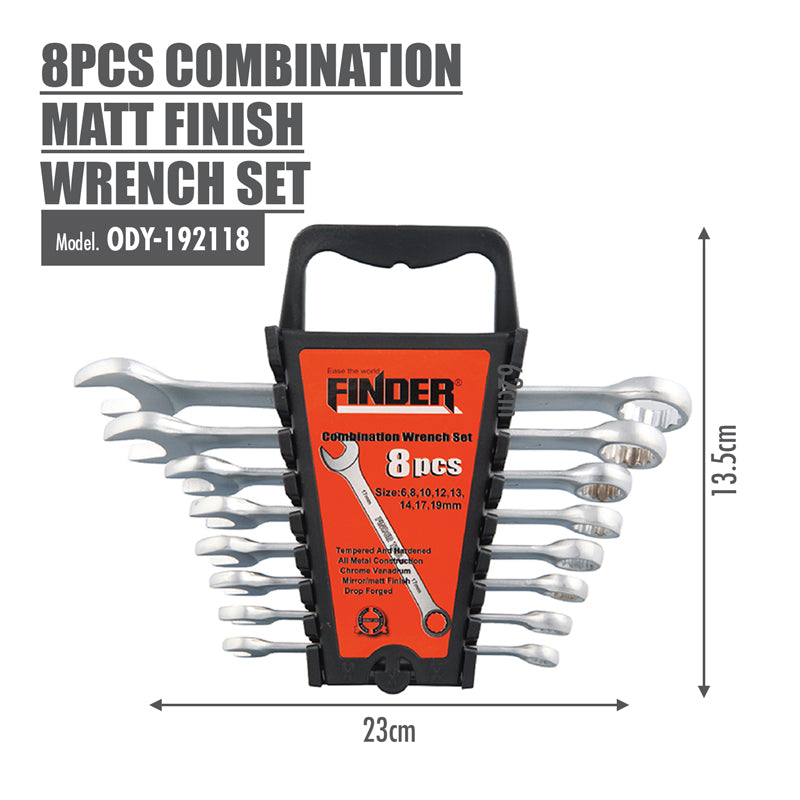 FINDER - 8pcs Combination Matt Finish Wrench Set