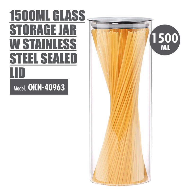 HOUZE - 1500ml Glass Storage Jar with Stainless Steel Sealed Lid (Dia: 9.5cm)