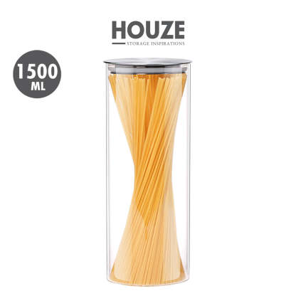 HOUZE - 1500ml Glass Storage Jar with Stainless Steel Sealed Lid (Dia: 9.5cm)