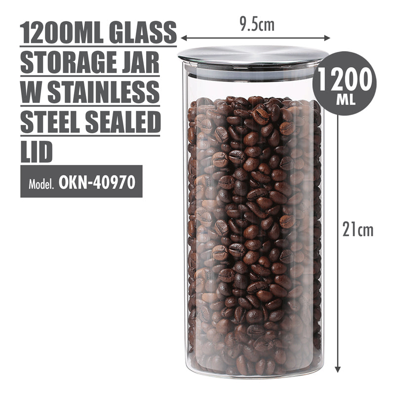 1200ml Glass Storage Jar with Stainless Steel Lid (Dia: 9.5cm)