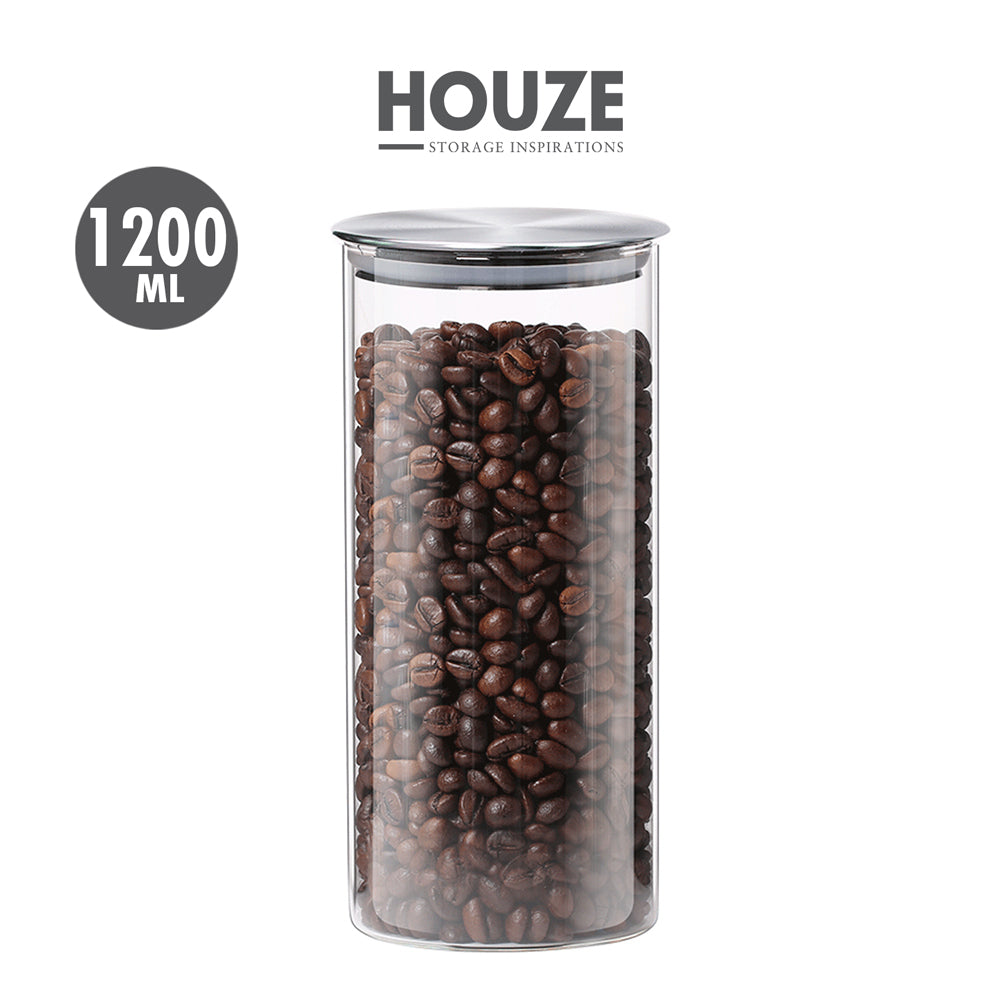 HOUZE - 1200ml Glass Storage Jar with Stainless Steel Lid (Dia: 9.5cm)