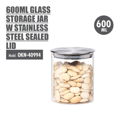 HOUZE - 600ml Glass Storage Jar with Stainless Steel Sealed Lid (Dia: 9.5cm)