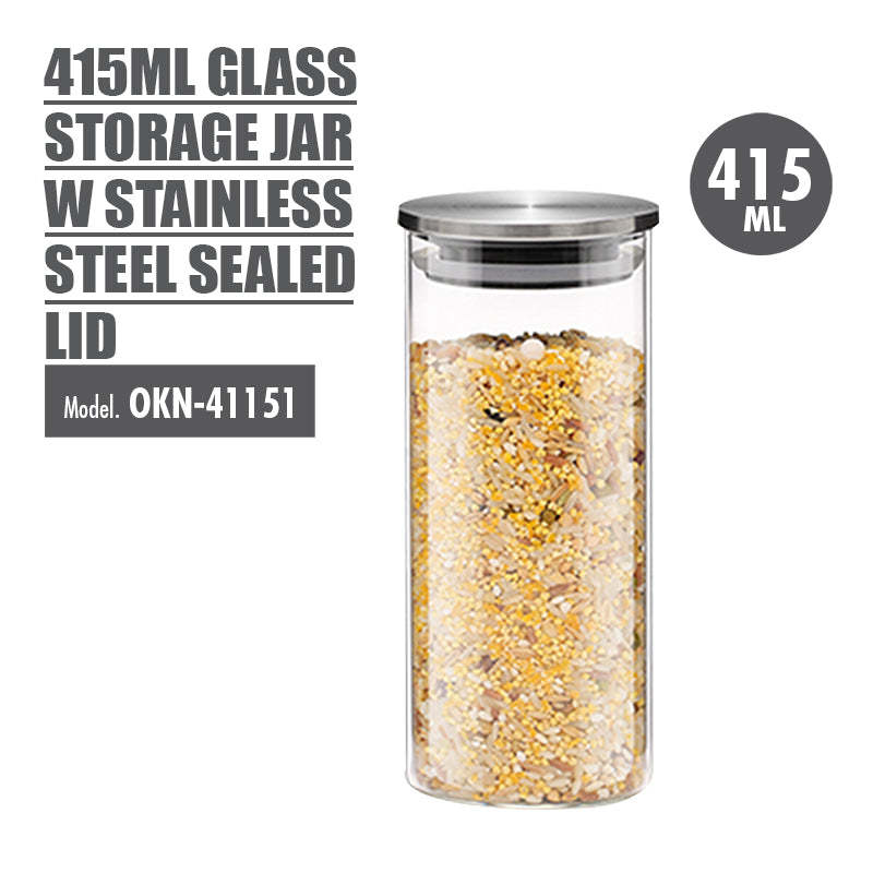 415ml Glass Storage Jar with Stainless Steel Sealed Lid (Dia: 6.9cm)