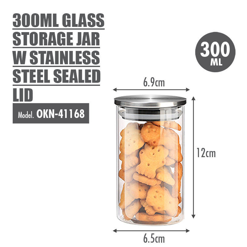 300ml Glass Storage Jar with Stainless Steel Sealed Lid (Dia: 6.9cm)