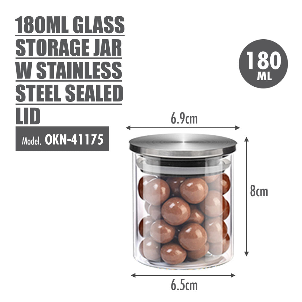 180ml Glass Storage Jar with Stainless Steel Sealed Lid (Dia: 6.5cm)