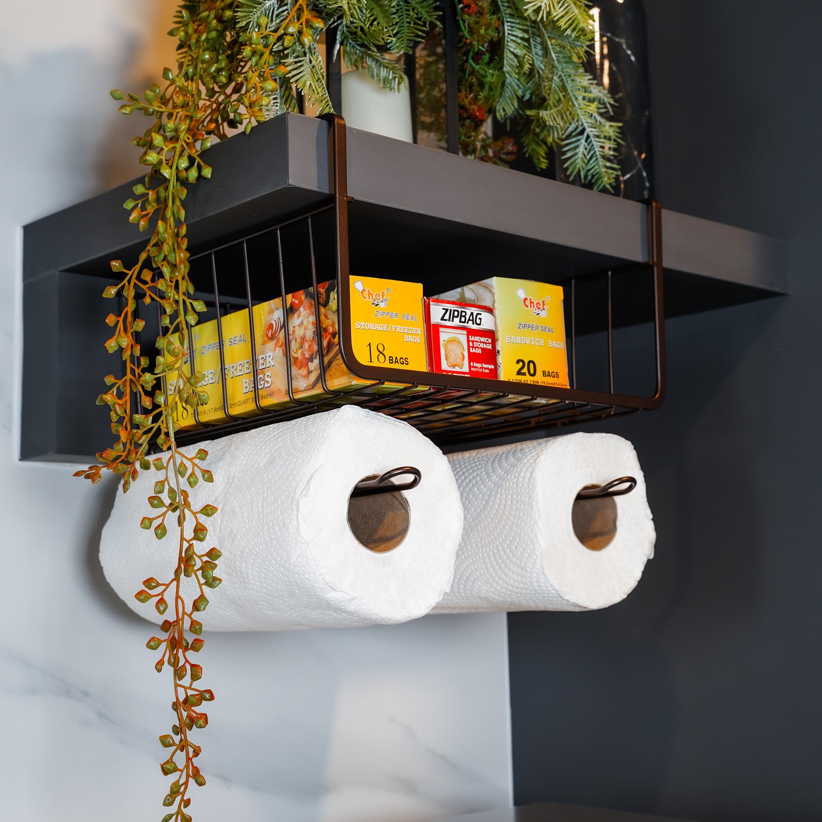 Overhead Shelf Hanging Basket - Coffee (Dim: 28x26x20cm)