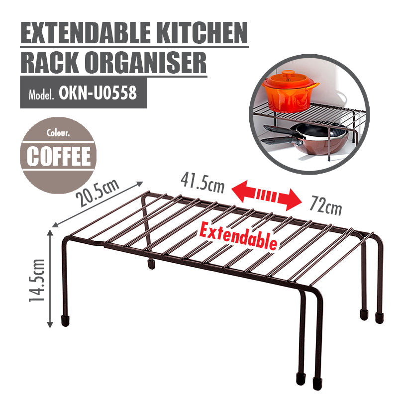 Extendable Kitchen Rack Organiser (Coffee) - HOUZE - The Homeware Superstore