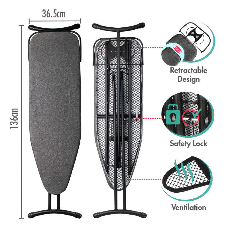  FOREVER - Retractable Black Ironing Board (Dim: 131 x 33cm)