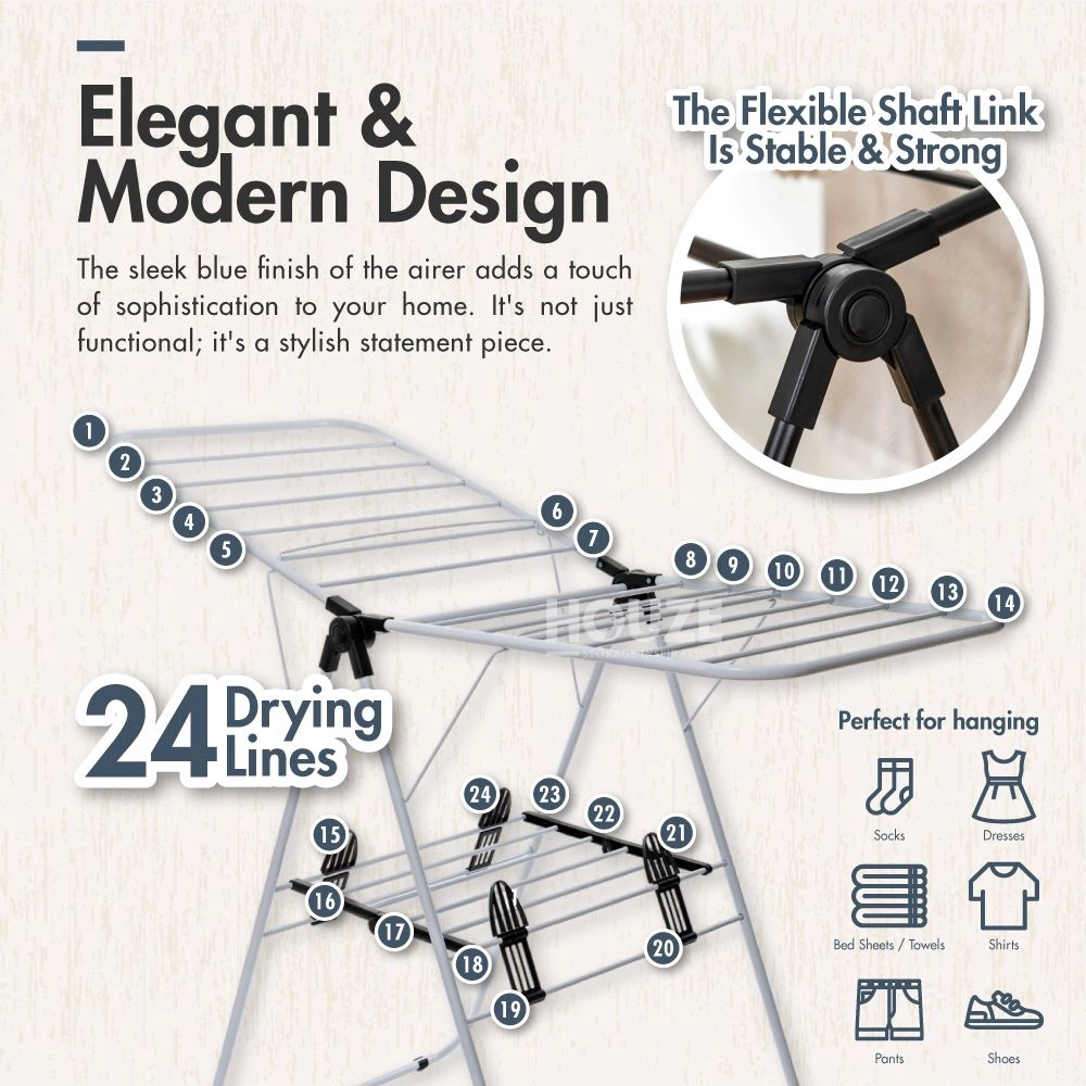 HOUZE - '2-Fold' & 'Menshar Gullwing QuickFold' Clothes Drying Airer Rack - Laundry | Organizer | Towels