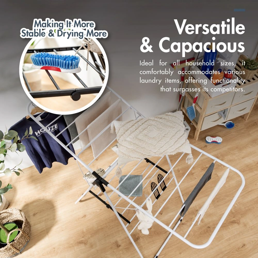 HOUZE - '2-Fold' & 'Menshar Gullwing QuickFold' Clothes Drying Airer Rack - Laundry | Organizer | Towels