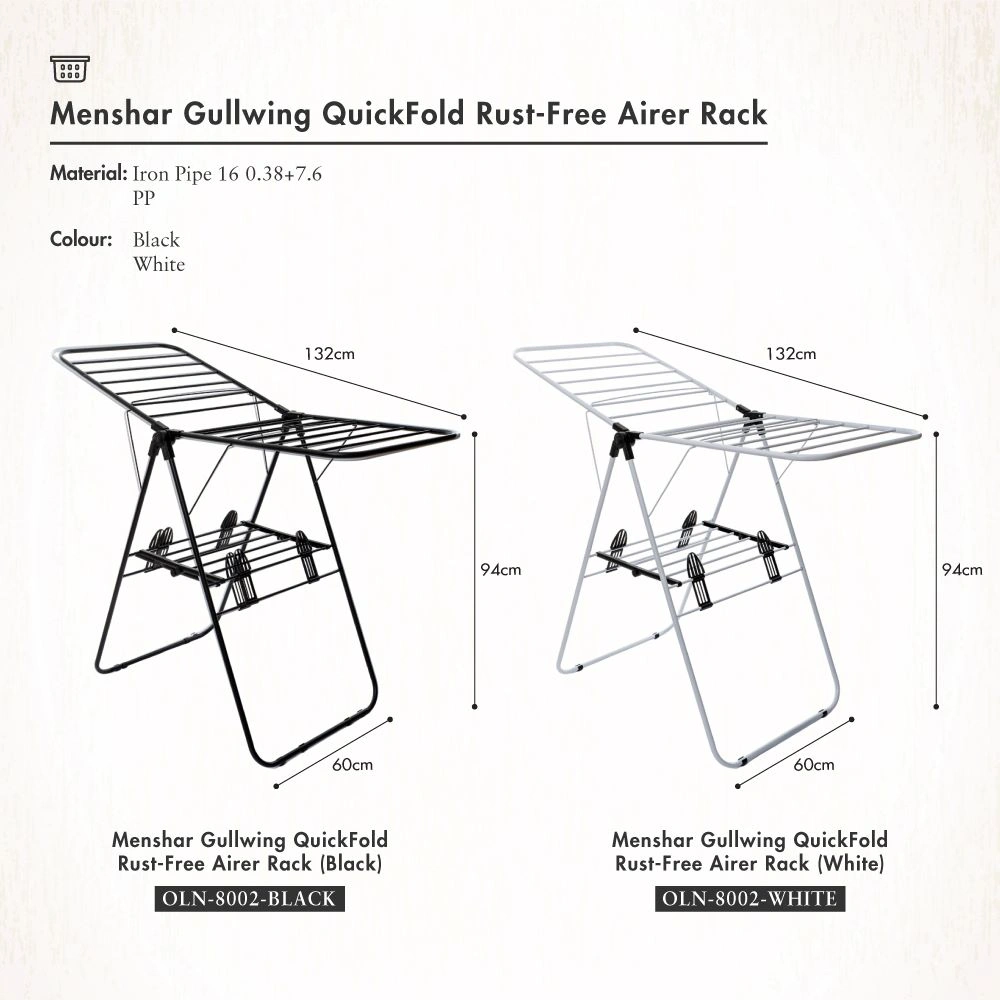 HOUZE - '2-Fold' & 'Menshar Gullwing QuickFold' Clothes Drying Airer Rack - Laundry | Organizer | Towels