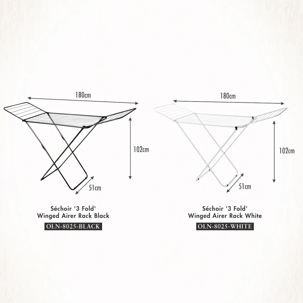 Sechoir '3 Fold' Winged Airer Rack - Laundry | Rack | Organizer | Towels