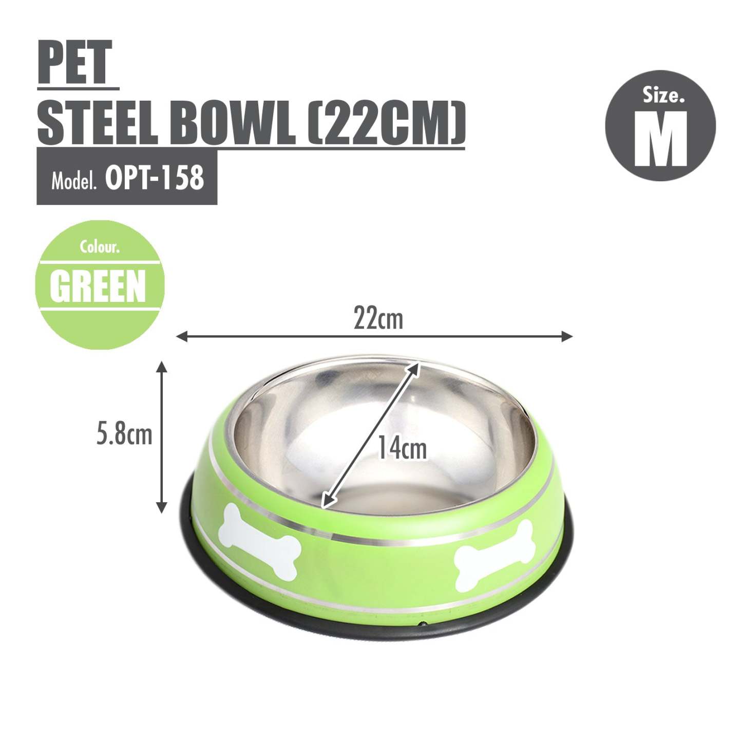 HOUZE - Pet Steel Bowl (22CM) - Green