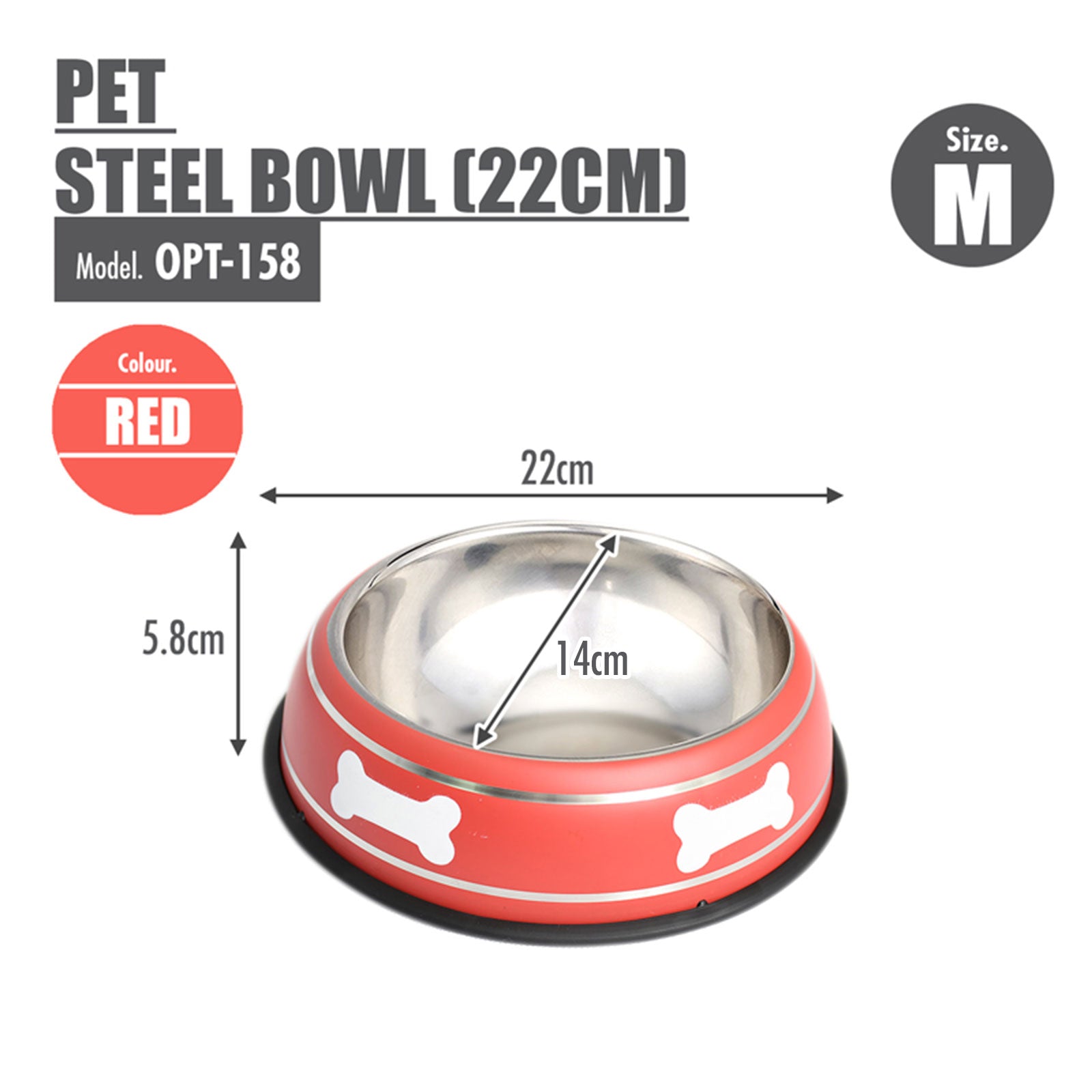 Pet Steel Bowl (22cm/Medium) - Red