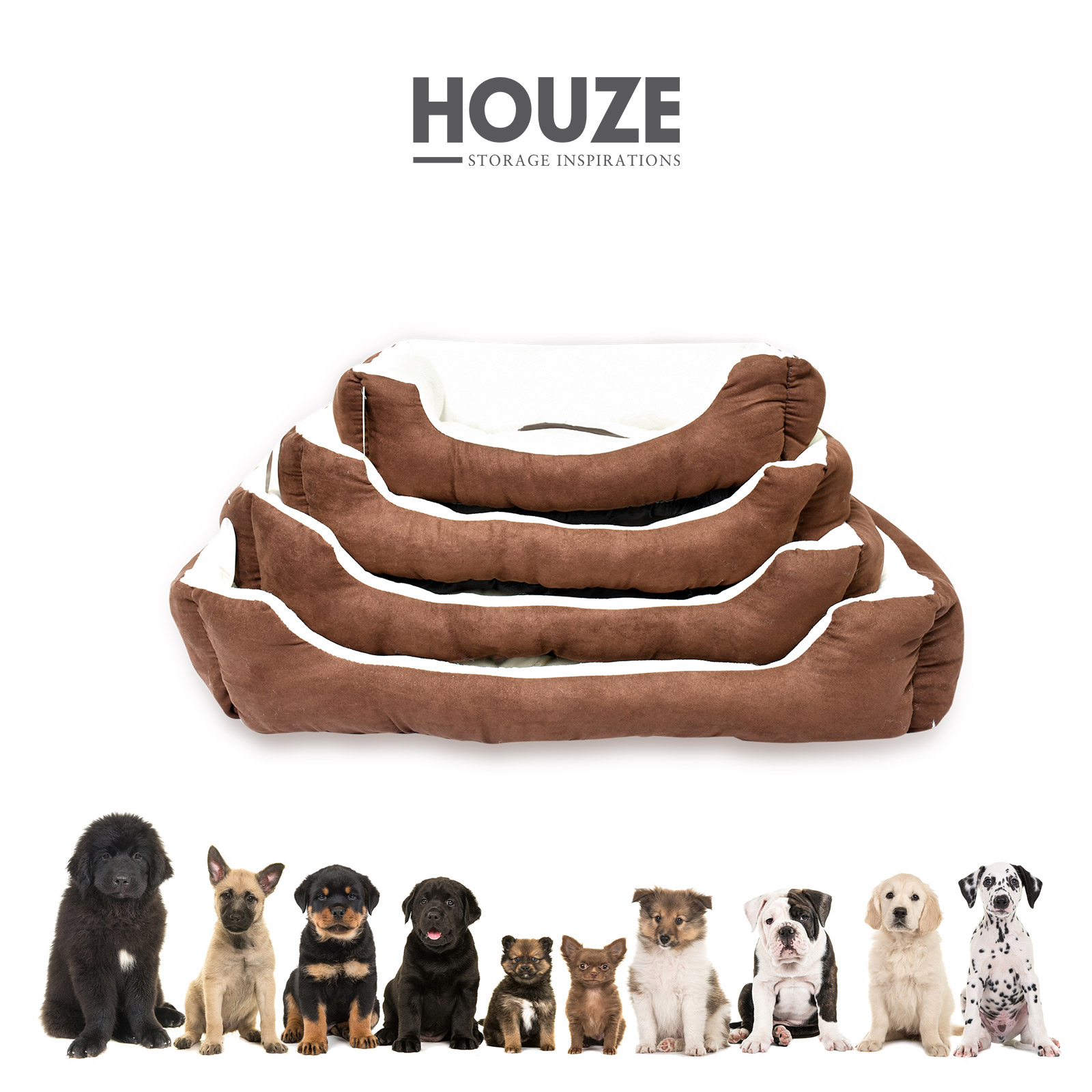 HOUZE - Pet Cushion Bedding - Brown & Black (Available in 4 Sizes)