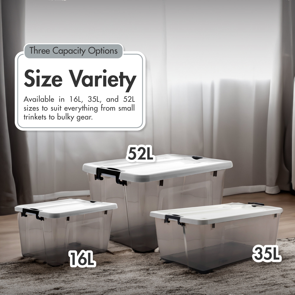 [SET OF 3] 'EDGY' 16L/35L/52L Storage Box (Smoke Grey)