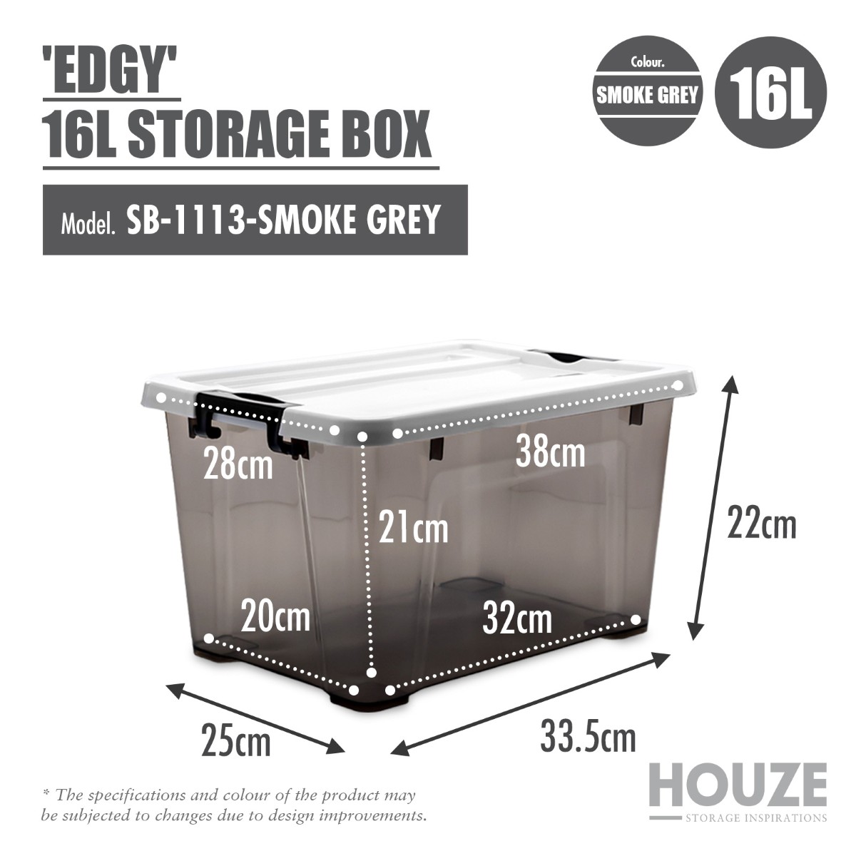 [SET OF 3] 'EDGY' 16L/35L/52L Storage Box (Smoke Grey)