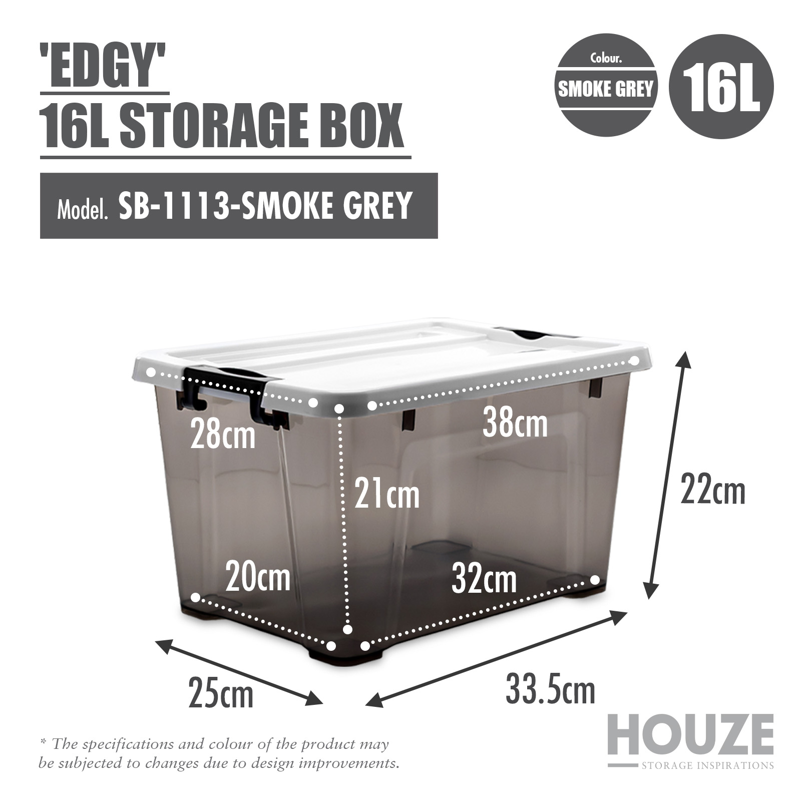 'EDGY' 16L/35L/52L Storage Box (Smoke Grey)