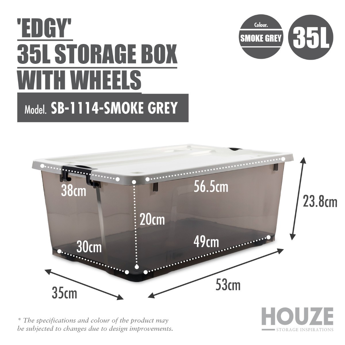 [SET OF 3] 'EDGY' 16L/35L/52L Storage Box (Smoke Grey)