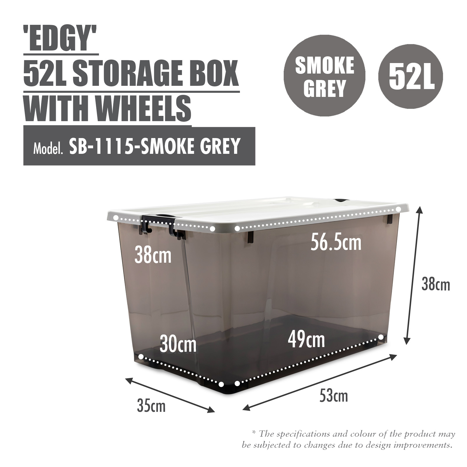 [SET OF 3] 'EDGY' 16L/35L/52L Storage Box (Smoke Grey)