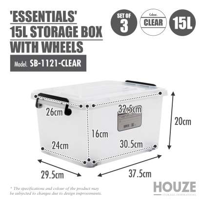 HOUZE - 'ESSENTIALS' Series 15L/35L/55L/75L/95L Stackable Storage Box with Wheels