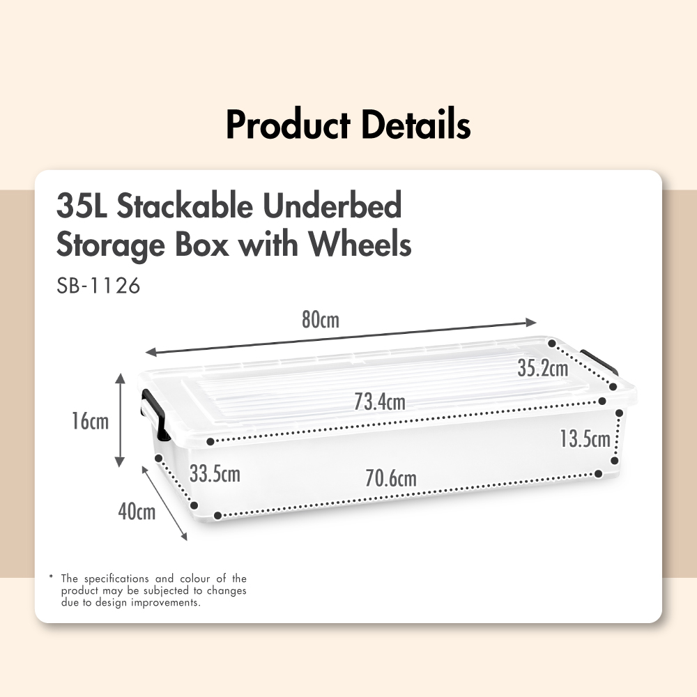 'ESSENTIALS' 35L Stackable Underbed Storage Box with Wheels