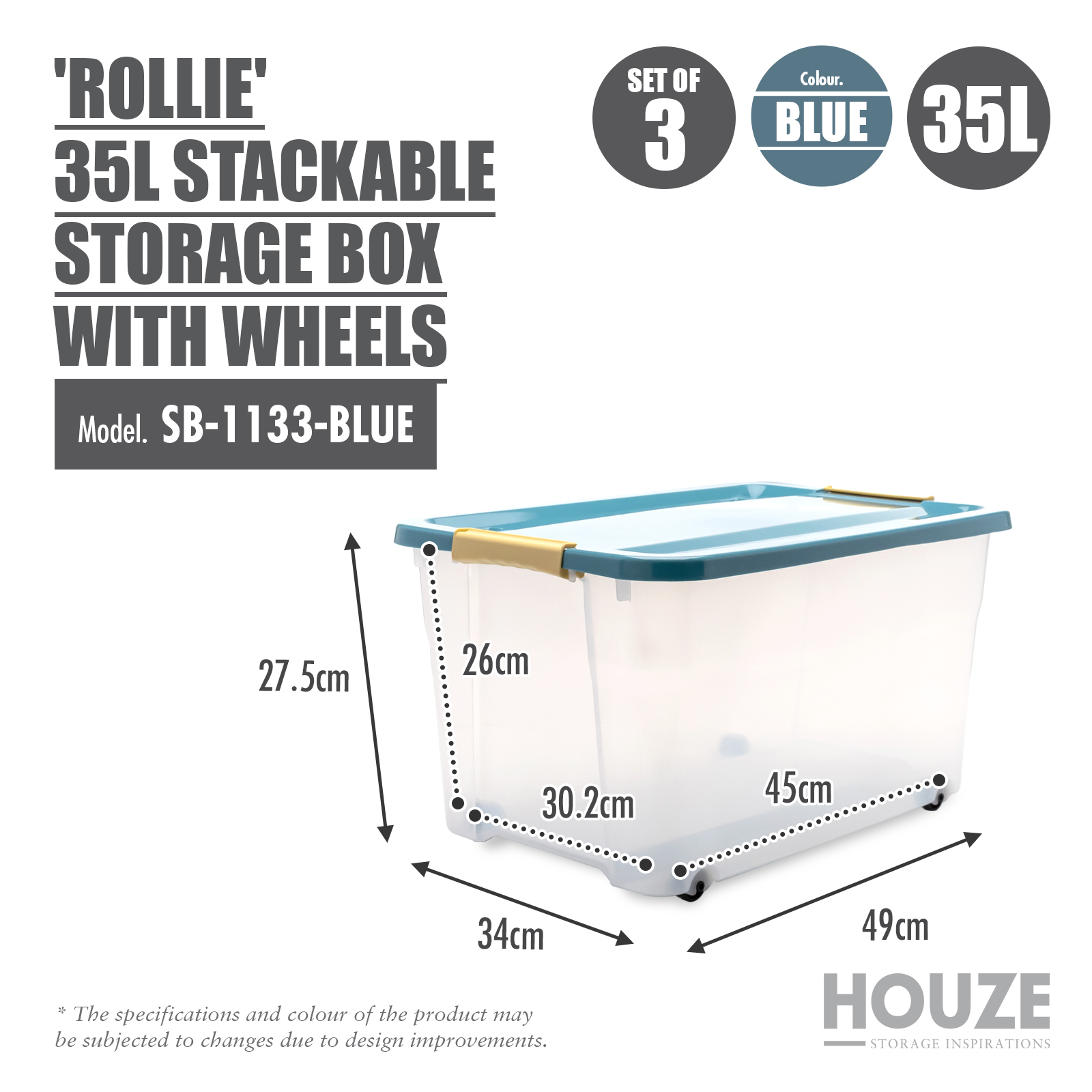 'ROLLIE' Storage Box 35L | 55L Stackable With Wheels - Container | Case | Plastic