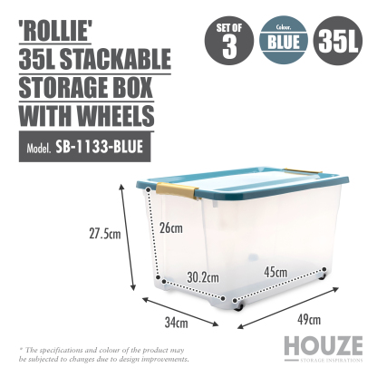 'ROLLIE' Storage Box 35L | 55L Stackable With Wheels - Container | Case | Plastic