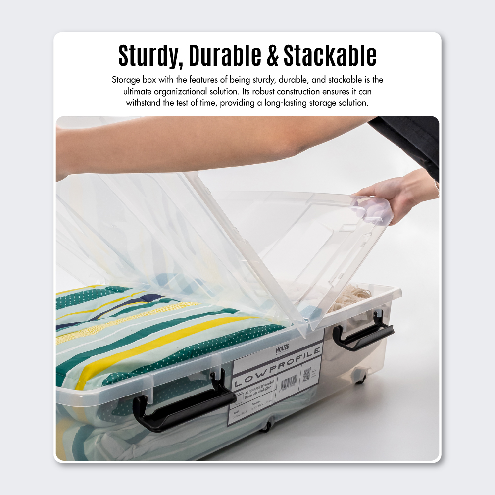 'Low Profile' Underbed Storage Box With Wheels 35L / 45L (Clear) -  Plastic | Container