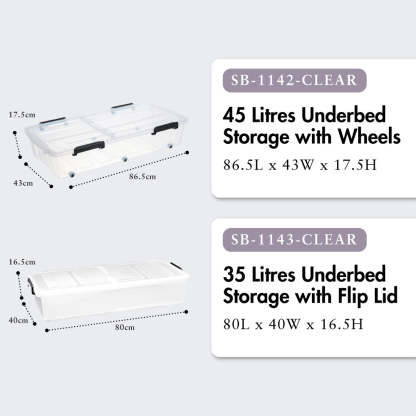 HOUZE - 'Low Profile' Underbed Storage Box With Wheels 35L / 45L (Clear) -  Plastic | Container