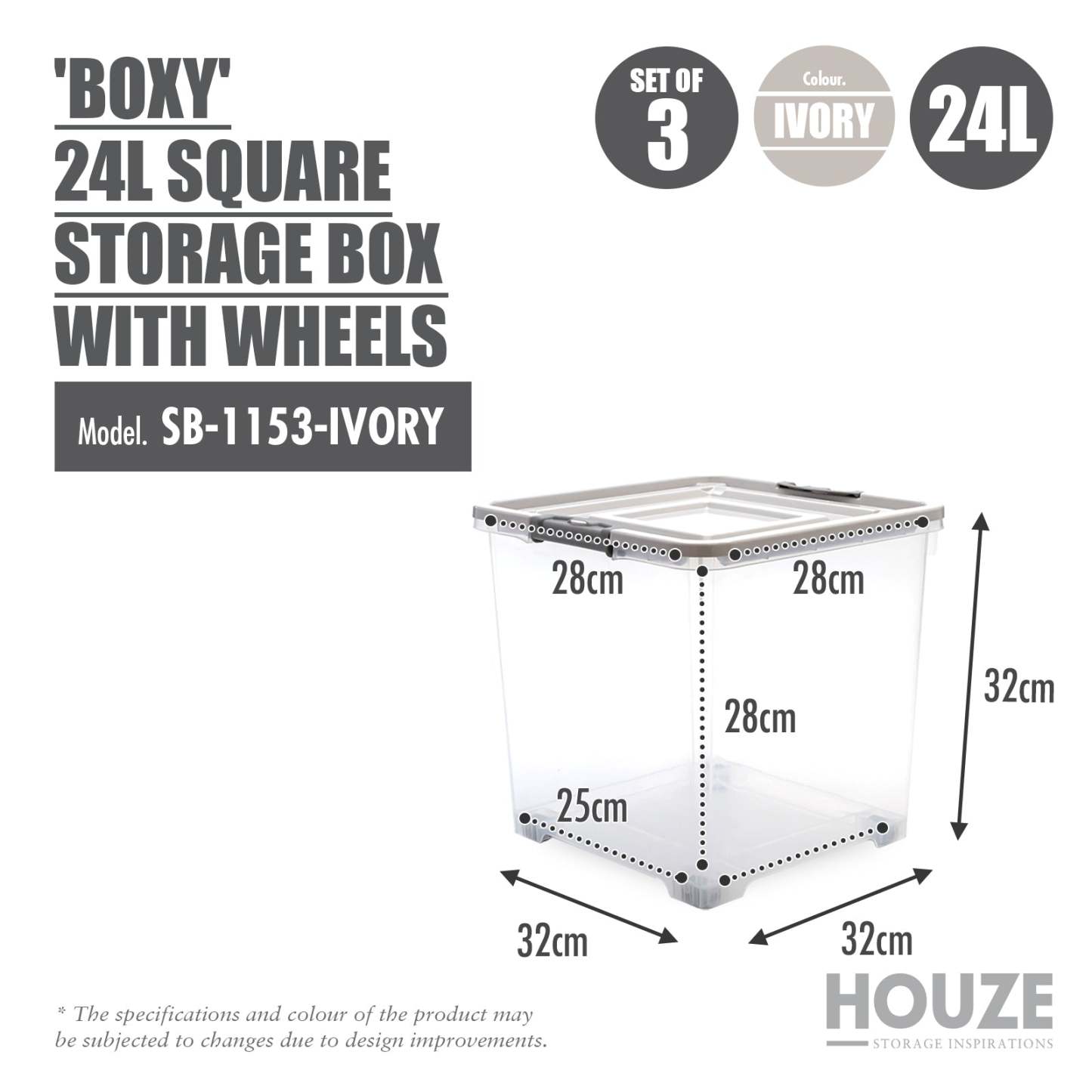 HOUZE - 'BOXY' Series 6L/12L/24L/48L/75L Square Storage Box