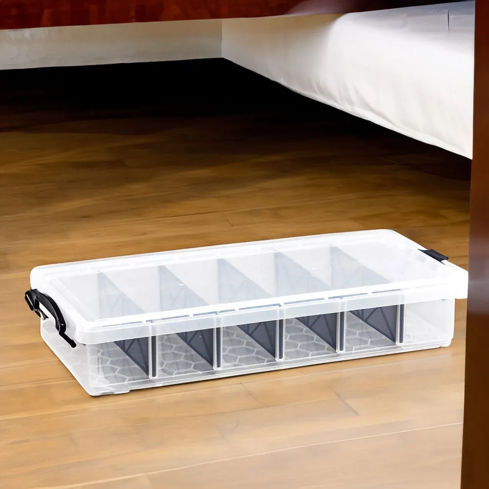 HOUZE - 'LOW PROFILE' Underbed Storage Box with Removable Dividers 6.5L|9L|25L|35L - Plastic | Container