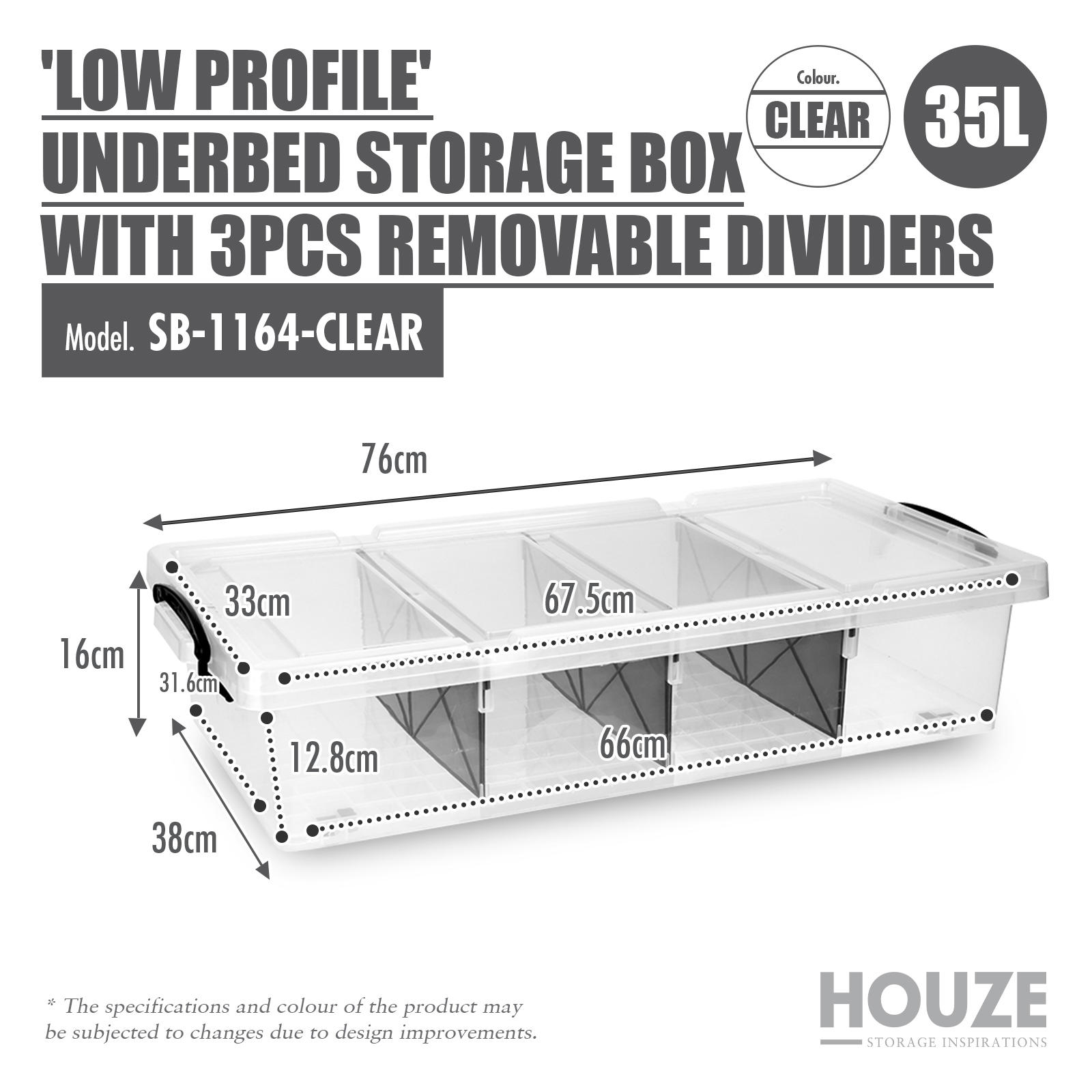 HOUZE - 'LOW PROFILE' Underbed Storage Box with Removable Dividers 6.5L|9L|25L|35L - Plastic | Container