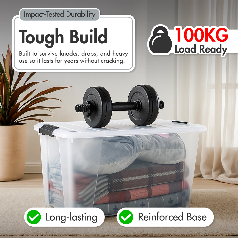 HOUZE - Bounce Storage Box With Wheels (Clear) 20L | 40L | 70L | 100L | 125L - Plastic | Container | Box | Organizer