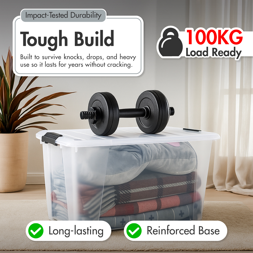 HOUZE - Bounce Storage Box With Wheels (Clear) 20L | 40L | 70L | 100L | 125L - Plastic | Container | Box | Organizer