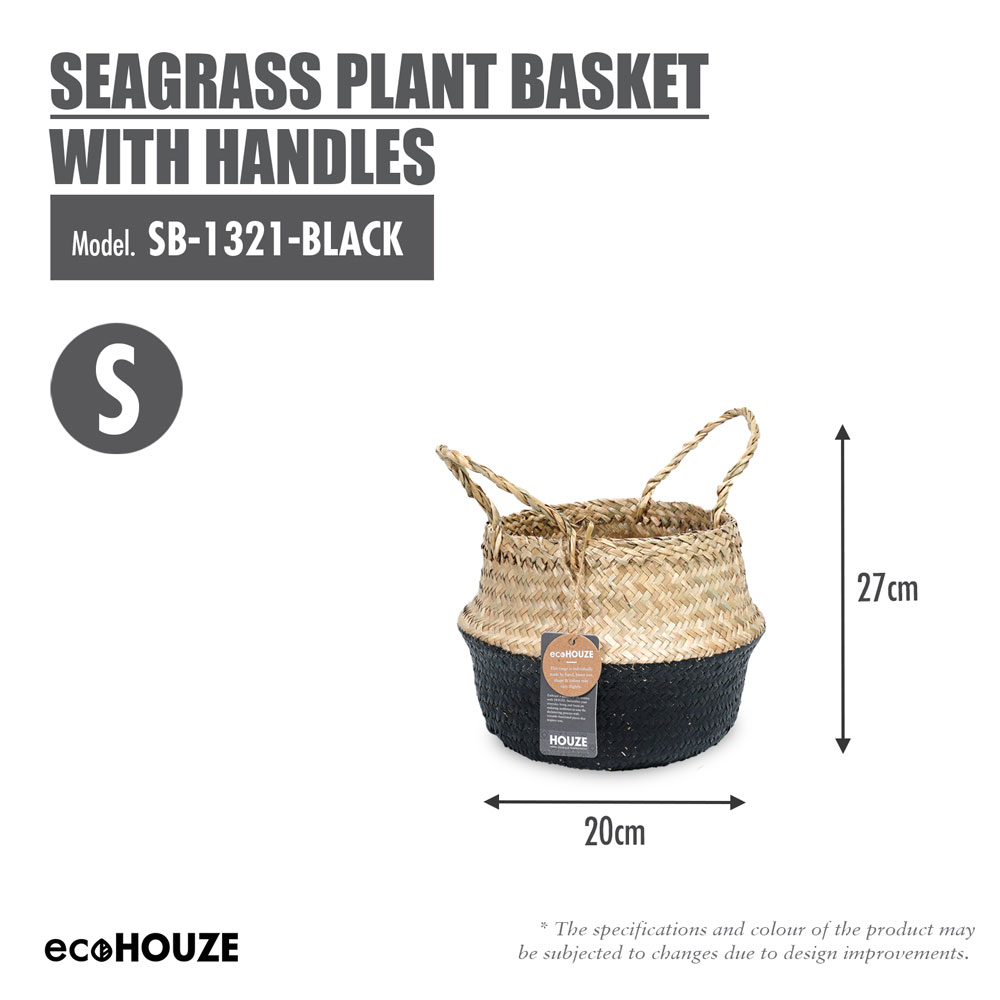 ecoHOUZE Seagrass Plant Basket With Handles - Black (Small)