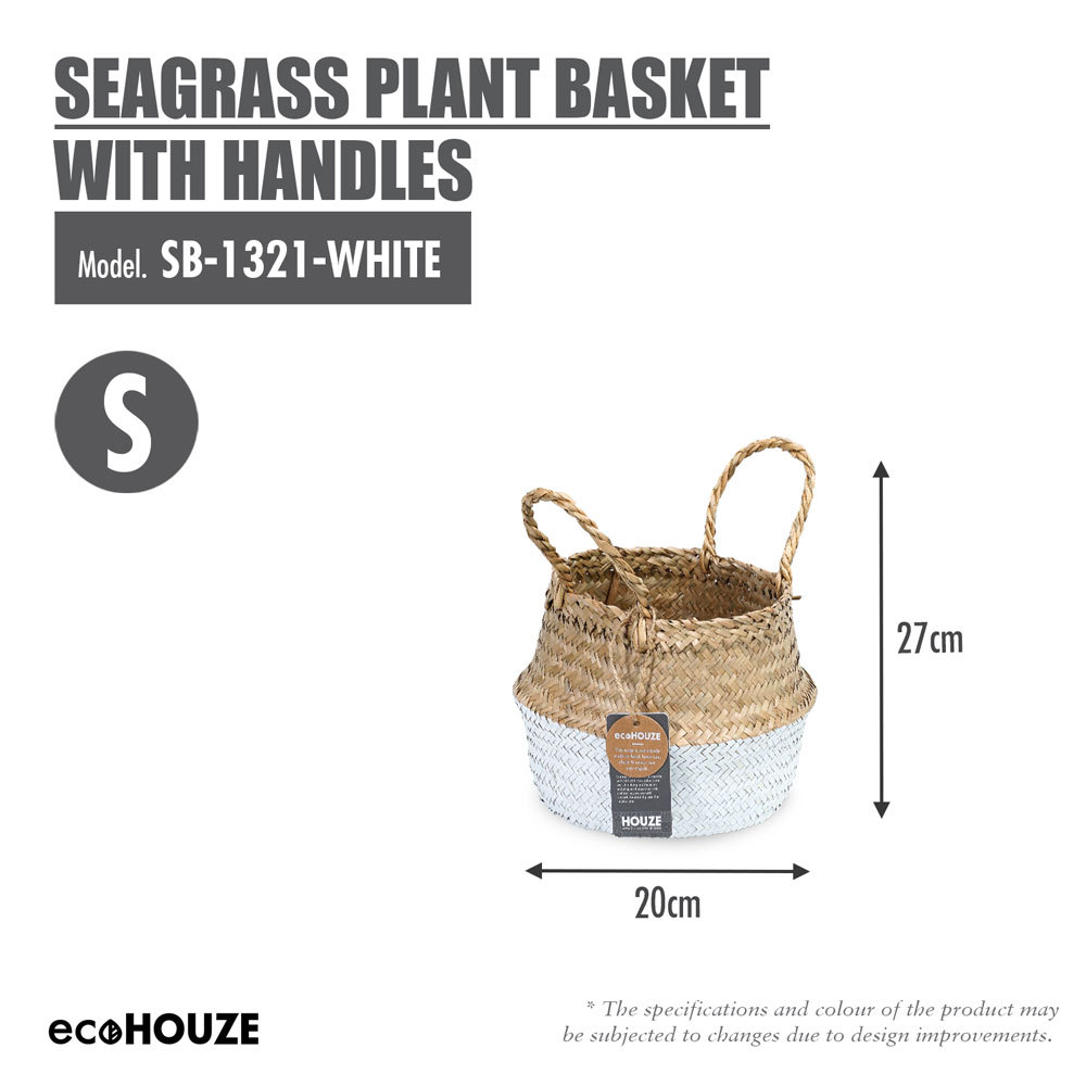 ecoHOUZE Seagrass Plant Basket With Handles - White (Small)