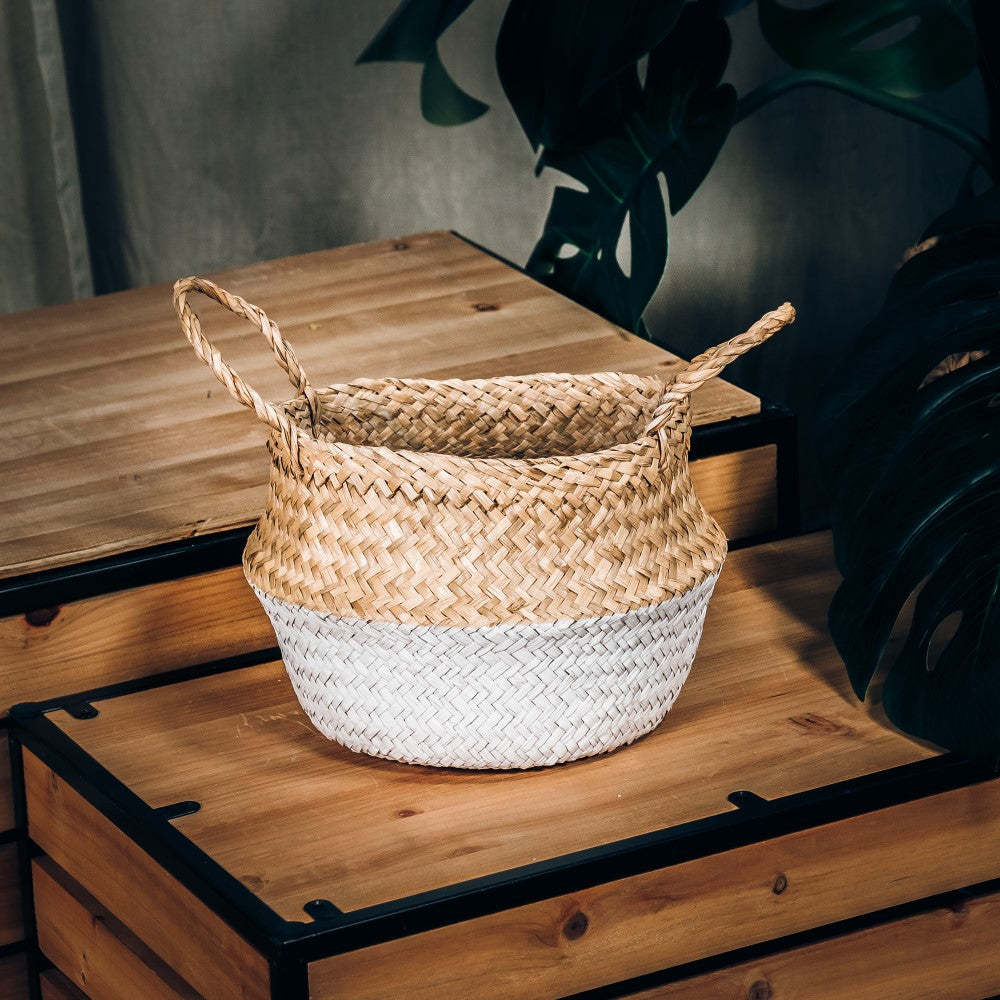 ecoHOUZE Seagrass Plant Basket With Handles - White (Small)