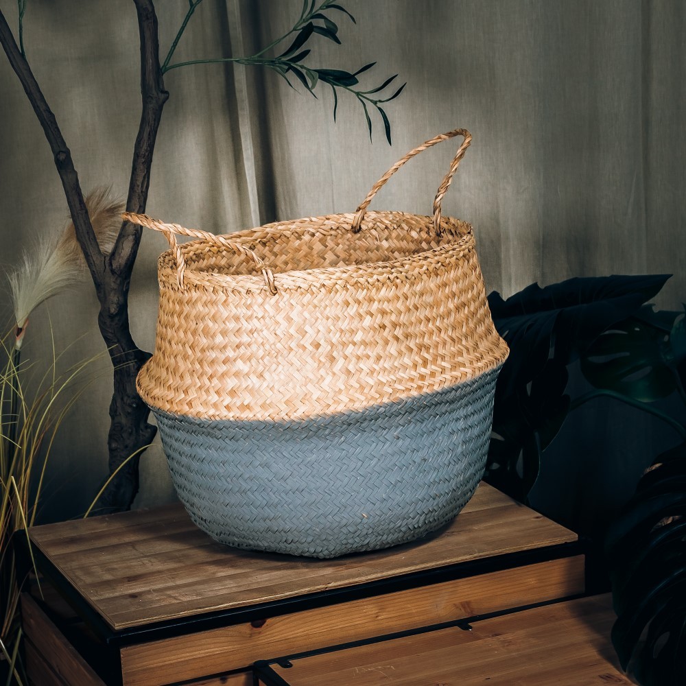 ecoHOUZE Seagrass Plant Basket With Handles - Grey