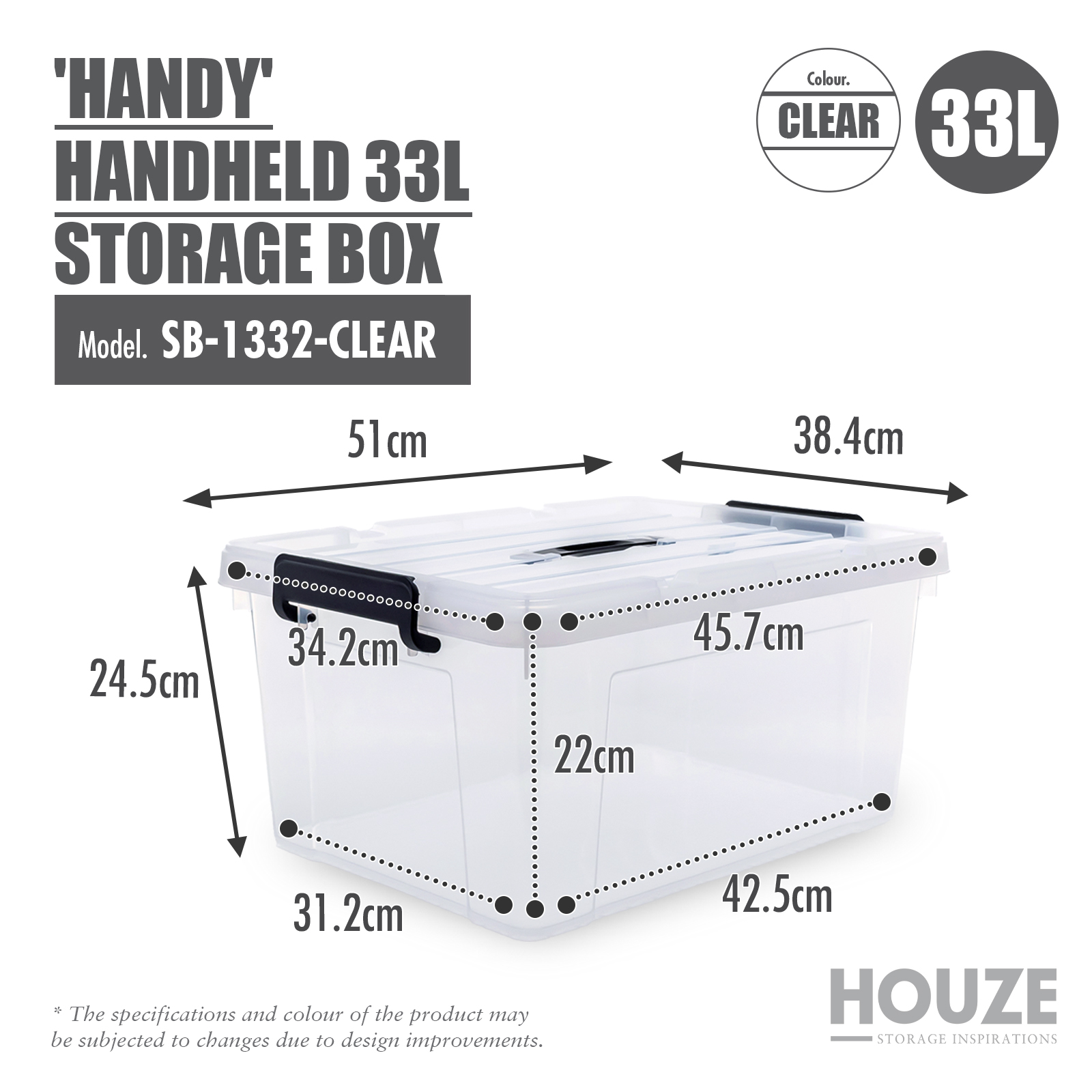 HOUZE - "HANDY' Handheld 20L|33L|47L|63L Storage Box: Your Storage Companion